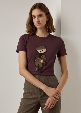 Burgundy Women’s Ralph Lauren Tweed Polo Bear Cotton T Shirts Burgundy Women’s Ralph Lauren Tweed Polo Bear Cotton T Shirts