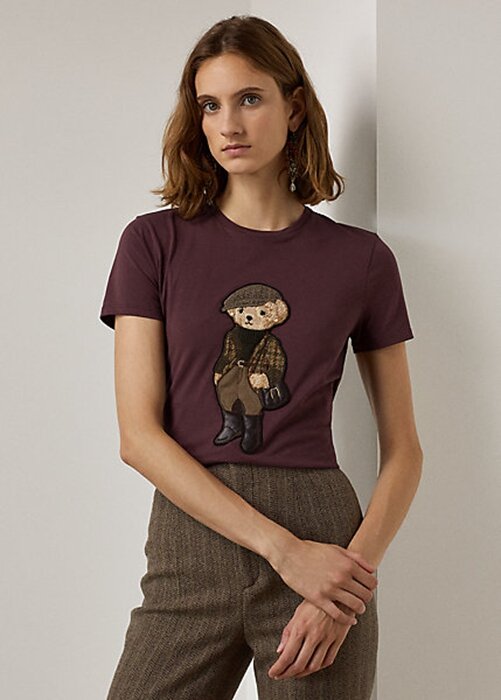 Burgundy Women’s Ralph Lauren Tweed Polo Bear Cotton T Shirts Burgundy Women’s Ralph Lauren Tweed Polo Bear Cotton T Shirts