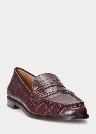 Burgundy Women’s Ralph Lauren Wynnie Embossed Leather Loafers