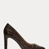 Chocolate Women’s Ralph Lauren Camila Embossed Leather Heels