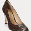 Chocolate Women’s Ralph Lauren Camila Embossed Leather Heels