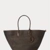 Chocolate Women’s Ralph Lauren Leather-Trim Straw Large Bellport Tote Bags Chocolate Women’s Ralph Lauren Leather-Trim Straw Large Bellport Tote Bags