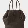 Chocolate Women’s Ralph Lauren Leather-Trim Straw Large Bellport Tote Bags Chocolate Women’s Ralph Lauren Leather-Trim Straw Large Bellport Tote Bags