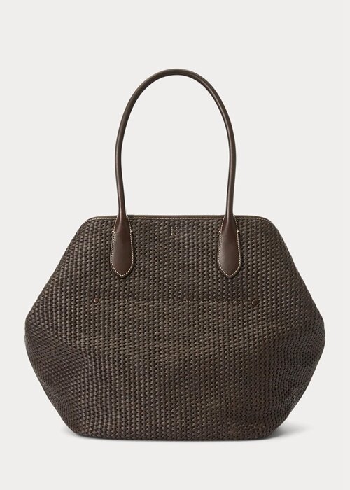 Chocolate Women’s Ralph Lauren Leather-Trim Straw Large Bellport Tote Bags Chocolate Women’s Ralph Lauren Leather-Trim Straw Large Bellport Tote Bags
