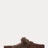 Chocolate Women’s Ralph Lauren Savanah Faux Fur-Trim Suede Flat Shoes