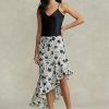 Cream / Black Women’s Ralph Lauren Floral Ruffled Asymmetrical Linen Skirts