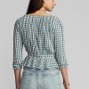 Cream / Blue Women’s Ralph Lauren Gingham Voile Peplum Blouse Shirts
