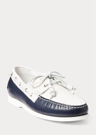 Cream / Navy Men’s Ralph Lauren Merton Two-Tone Leather Casual Shoes