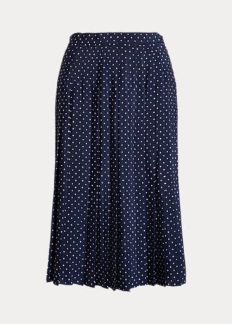 Cream / Navy Women’s Ralph Lauren Polka-Dot Pleated Crepe Skirts