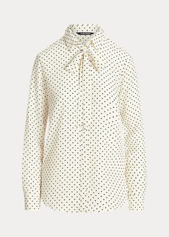 Cream / Navy Women’s Ralph Lauren Polka-Dot Tie-Neck Crepe Shirts Cream / Navy Women’s Ralph Lauren Polka-Dot Tie-Neck Crepe Shirts