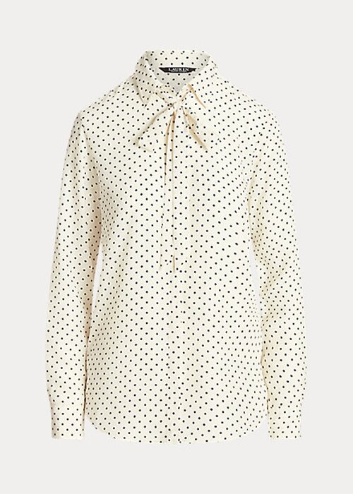 Cream / Navy Women’s Ralph Lauren Polka-Dot Tie-Neck Crepe Shirts Cream / Navy Women’s Ralph Lauren Polka-Dot Tie-Neck Crepe Shirts