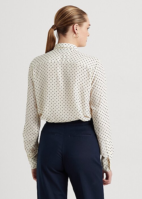 Cream / Navy Women’s Ralph Lauren Polka-Dot Tie-Neck Crepe Shirts Cream / Navy Women’s Ralph Lauren Polka-Dot Tie-Neck Crepe Shirts