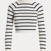 Cream / Navy Women’s Ralph Lauren Striped Cropped Mockneck Sweaters