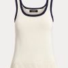 Cream / Navy Women’s Ralph Lauren Two-Tone Cotton-Blend Sleeveless Sweaters