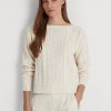 Cream Women’s Ralph Lauren Aran-Knit Cotton Boatneck Sweaters Cream Women’s Ralph Lauren Aran-Knit Cotton Boatneck Sweaters