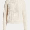 Cream Women’s Ralph Lauren Aran-Knit Cotton Boatneck Sweaters Cream Women’s Ralph Lauren Aran-Knit Cotton Boatneck Sweaters