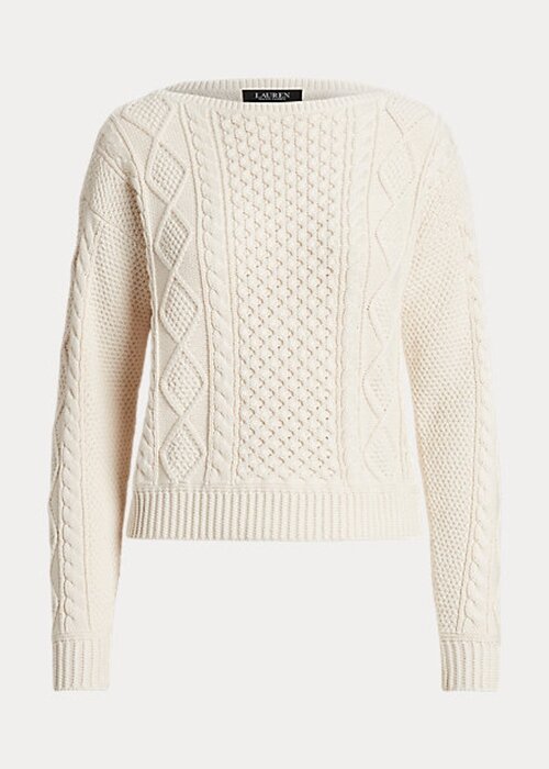 Cream Women’s Ralph Lauren Aran-Knit Cotton Boatneck Sweaters Cream Women’s Ralph Lauren Aran-Knit Cotton Boatneck Sweaters