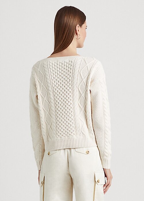 Cream Women’s Ralph Lauren Aran-Knit Cotton Boatneck Sweaters Cream Women’s Ralph Lauren Aran-Knit Cotton Boatneck Sweaters