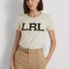Cream Women’s Ralph Lauren Beaded-Logo Jersey T Shirts Cream Women’s Ralph Lauren Beaded-Logo Jersey T Shirts