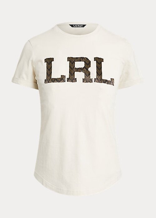 Cream Women’s Ralph Lauren Beaded-Logo Jersey T Shirts Cream Women’s Ralph Lauren Beaded-Logo Jersey T Shirts