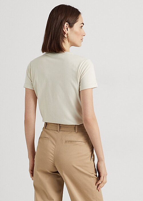 Cream Women’s Ralph Lauren Beaded-Logo Jersey T Shirts Cream Women’s Ralph Lauren Beaded-Logo Jersey T Shirts