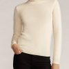 Cream Women’s Ralph Lauren Buttoned Cashmere Turtleneck Sweaters Cream Women’s Ralph Lauren Buttoned Cashmere Turtleneck Sweaters
