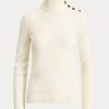 Cream Women’s Ralph Lauren Buttoned Cashmere Turtleneck Sweaters Cream Women’s Ralph Lauren Buttoned Cashmere Turtleneck Sweaters
