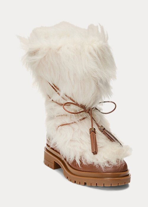 Cream Women’s Ralph Lauren Celia Shearling & Burnished Leather Boots Cream Women’s Ralph Lauren Celia Shearling & Burnished Leather Boots