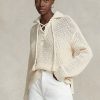 Cream Women’s Ralph Lauren Cross-Stitch Lace-Up Cotton-Wool Sweaters Cream Women’s Ralph Lauren Cross-Stitch Lace-Up Cotton-Wool Sweaters