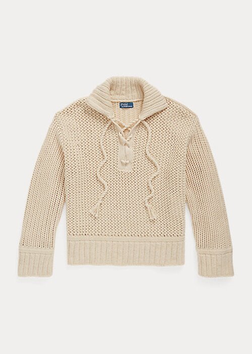 Cream Women’s Ralph Lauren Cross-Stitch Lace-Up Cotton-Wool Sweaters Cream Women’s Ralph Lauren Cross-Stitch Lace-Up Cotton-Wool Sweaters