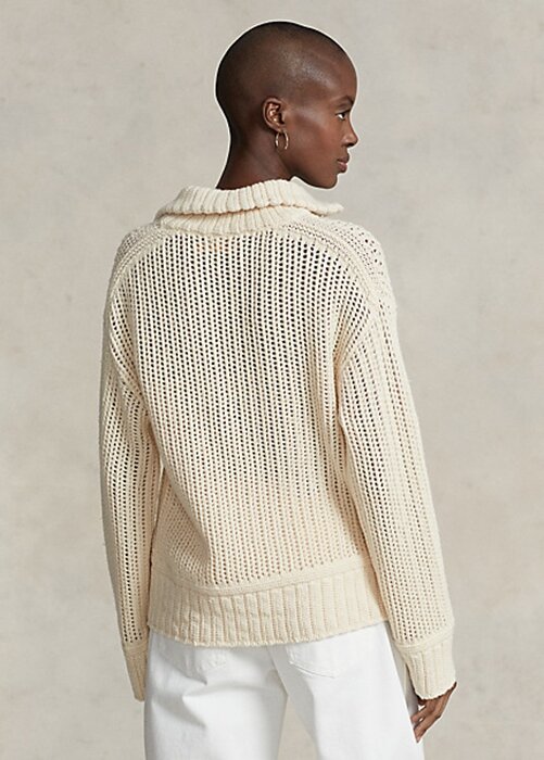 Cream Women’s Ralph Lauren Cross-Stitch Lace-Up Cotton-Wool Sweaters Cream Women’s Ralph Lauren Cross-Stitch Lace-Up Cotton-Wool Sweaters