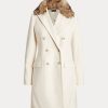 Cream Women’s Ralph Lauren Faux Fur-Collar Double-Breasted Coats