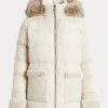 Cream Women’s Ralph Lauren Faux Fur-Trim Down Coats