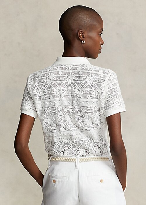 Cream Women’s Ralph Lauren Geometric-Lace Polo Shirts Cream Women’s Ralph Lauren Geometric-Lace Polo Shirts
