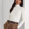 Cream Women’s Ralph Lauren Jersey Turtleneck T Shirts
