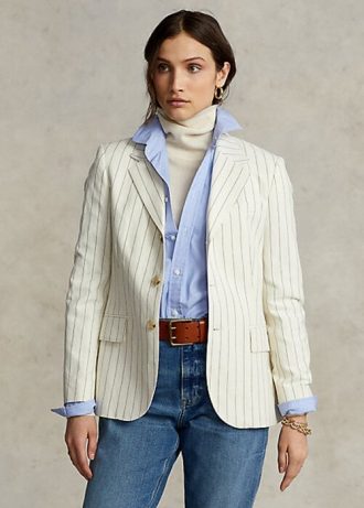 Cream Women’s Ralph Lauren Pinstripe Cotton-Linen-Wool Blazers