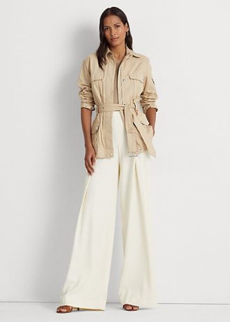 Cream Women’s Ralph Lauren Pleated Crepe Wide-Leg Pants