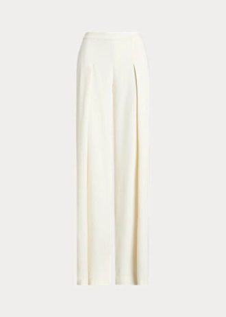 Cream Women’s Ralph Lauren Pleated Crepe Wide-Leg Pants