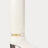 Cream Women’s Ralph Lauren Polo ID Waxed Calfskin Boots