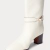 Cream Women’s Ralph Lauren Polo ID Waxed Calfskin Boots