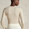 Cream Women’s Ralph Lauren Ribbed Suede-Trim Long-Sleeve T Shirts