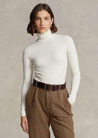 Cream Women’s Ralph Lauren Stretch Ribbed Turtleneck T Shirts Cream Women’s Ralph Lauren Stretch Ribbed Turtleneck T Shirts