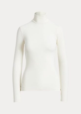 Cream Women’s Ralph Lauren Stretch Ribbed Turtleneck T Shirts Cream Women’s Ralph Lauren Stretch Ribbed Turtleneck T Shirts