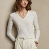 Cream Women’s Ralph Lauren Wool Long-Sleeve V-Neck Sweaters