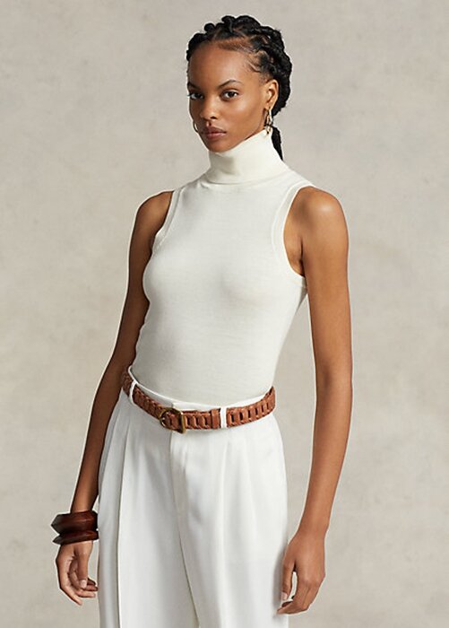 Cream Women’s Ralph Lauren Wool Sleeveless Turtleneck Sweaters Cream Women’s Ralph Lauren Wool Sleeveless Turtleneck Sweaters
