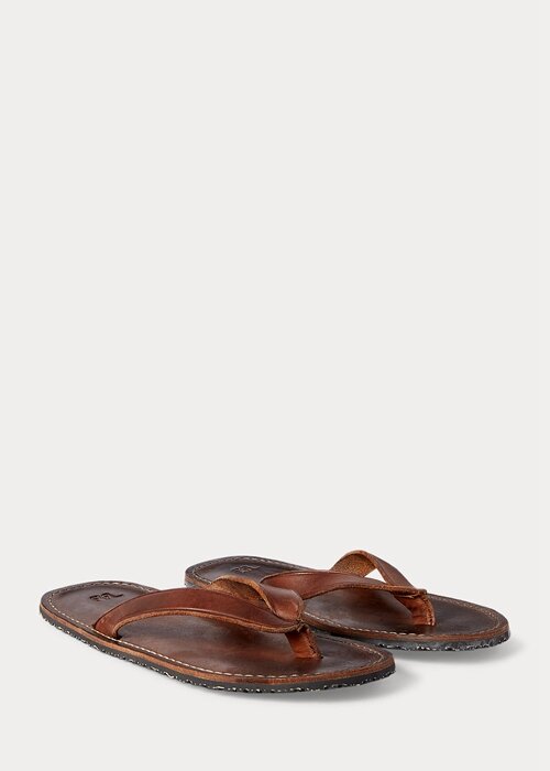 Dark Brown Men’s Ralph Lauren Leather Flip Flops Dark Brown Men’s Ralph Lauren Leather Flip Flops