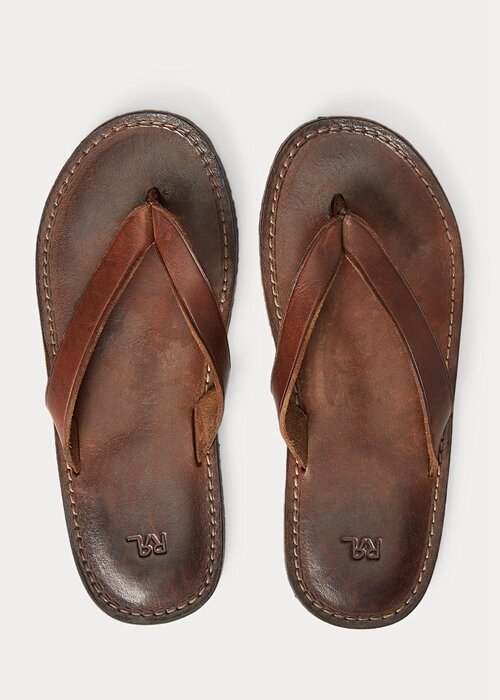 Dark Brown Men’s Ralph Lauren Leather Flip Flops Dark Brown Men’s Ralph Lauren Leather Flip Flops