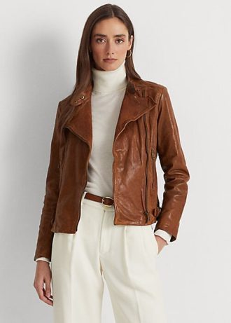 Dark Brown Women’s Ralph Lauren Leather Moto Jackets