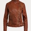 Dark Brown Women’s Ralph Lauren Leather Moto Jackets