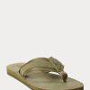 Dark Olive Men’s Ralph Lauren Grosgrain-Trim Suede Flip Flops